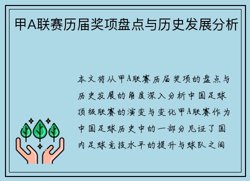 甲A联赛历届奖项盘点与历史发展分析